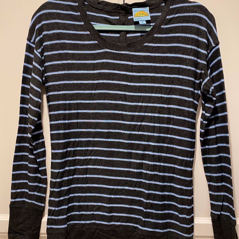 C&C California. Dark grey/Lt. Blue Striped Sweater